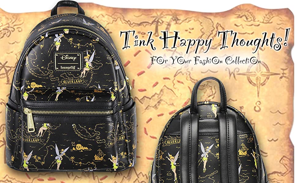 Tinkerbell pixie dust peter pan lost boys believe in fairies Loungefly bag neverland Black Backpack