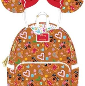 Loungefly Disney Christmas Gingerbread AOP Womens Double Strap Shoulder Bag Purse with Ears Headband
