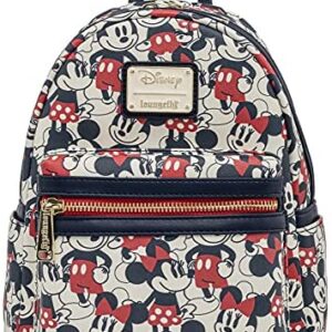 Loungefly Disney Mickey Minnie Mouse Mini Backpack Handbag AOP Red Navy