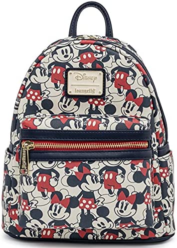 Loungefly Disney Mickey Minnie Mouse Mini Backpack Handbag AOP Red Navy