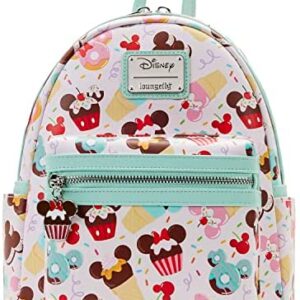 Loungefly Disney Mickey and Minnie Mouse Sweet Treats All Over Print Womens Double Strap Shoulder Bag Purse