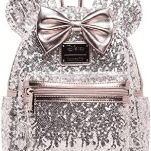 Loungefly Disney Minnie Mouse Silver and Pink Sequin Mini Backpack WDBK0645