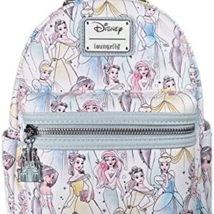 Loungefly Disney Princesses Sketch Pastel Colors All Over Print Womens Double Strap Shoulder Bag Purse