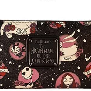 Loungefly Disney The Nightmare Before Christmas Tattoo Art All Over Print Faux Leather Wallet