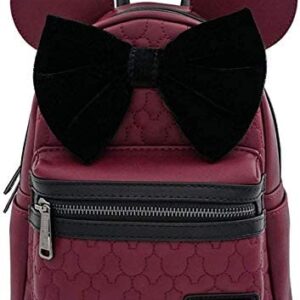 Loungefly Minnie Mouse Maroon Quilted Womens Double Strap Shoulder Bag Purse One Size
