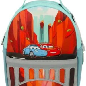 Loungefly Disney Pixar Cars Firewall Falls Womens Double Strap Convertible Mini Backpack Purse Brown, Light Blue