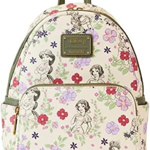 Loungefly Disney Princesses Sketch Floral All Over Print Womens Double Strap Shoulder Bag Purse