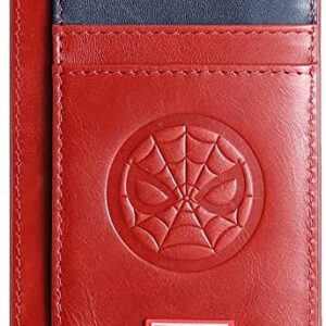 IRON SPIDER Men's Wallet，Monolayer Slim Minimalist Front Pocket RFID Blocking Leather Pocket Wallet with Superhero SPIDER RED