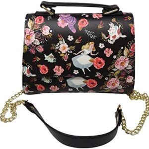 Loungefly Disney Alice in Wonderland Allover Floral Print Crossbody Satchel Handbag Purse