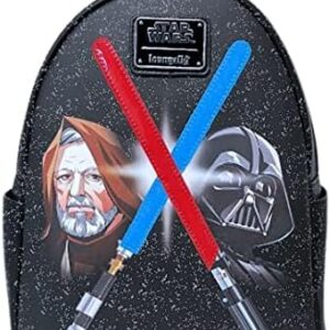 Loungefly Exclusive Star Wars Darth Vader and Obi-Wan Light Up Lightsabers Double Strap Shoulder Bag