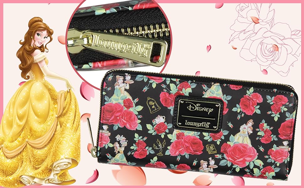 Loungefly Disney Beauty And The Beast Belle Roses Zip Around Wallet