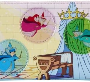 Loungefly Disney Sleeping Beauty Castle Three Good Fairies Stained Glass Zip Around Wallet