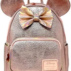 Loungefly Disney Minnie Mouse Pink Rose Metallic Womens Double Strap Shoulder Bag Purse