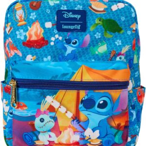 Loungefly Disney Stitch Camping Cuties All-Over Print Nylon Square Mini Backpack, Small