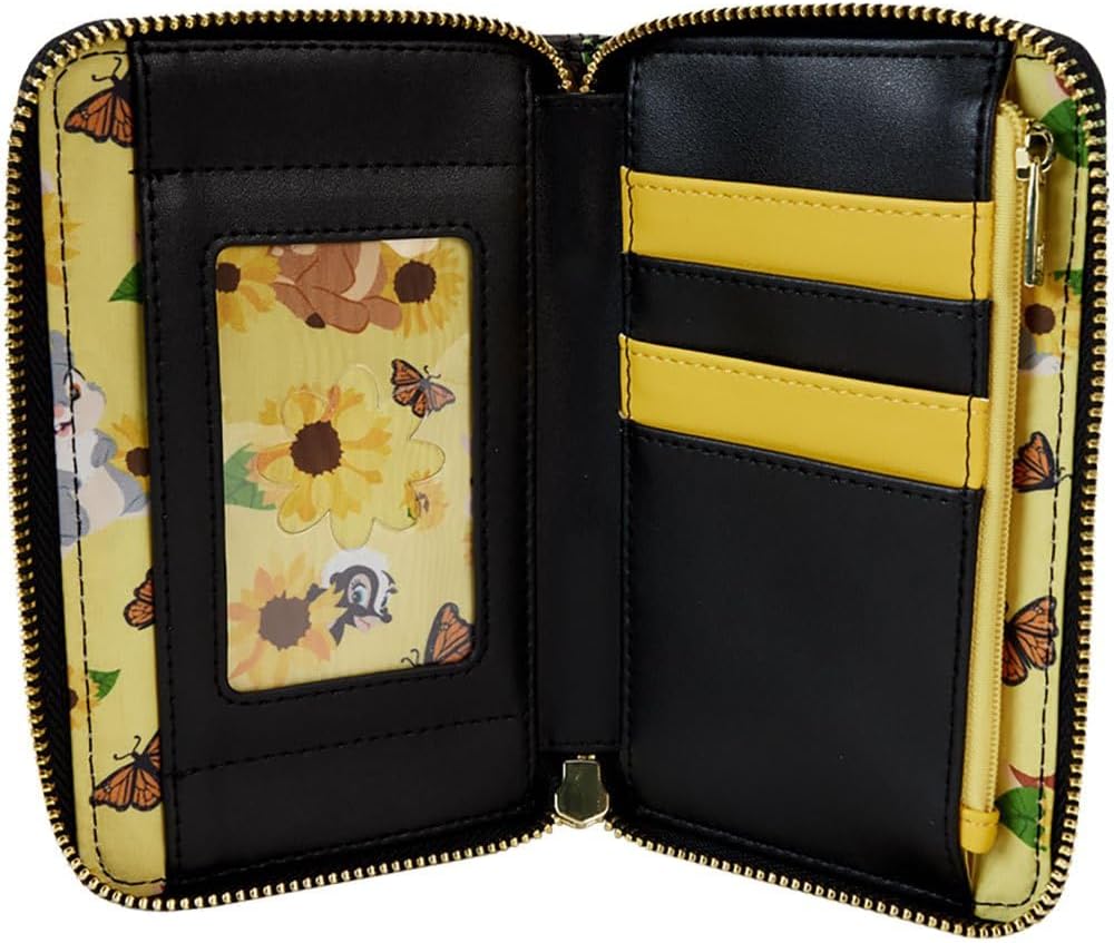 Loungefly Bambi Sunflower Friends Zip Around Vegan Leather Wallet - Black, Female, 4 Card Slots - Image 4