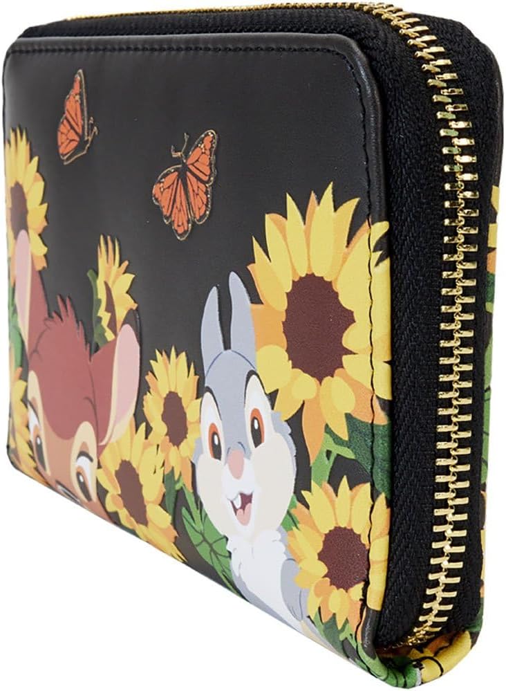 Loungefly Bambi Sunflower Friends Zip Around Vegan Leather Wallet - Black, Female, 4 Card Slots - Image 2
