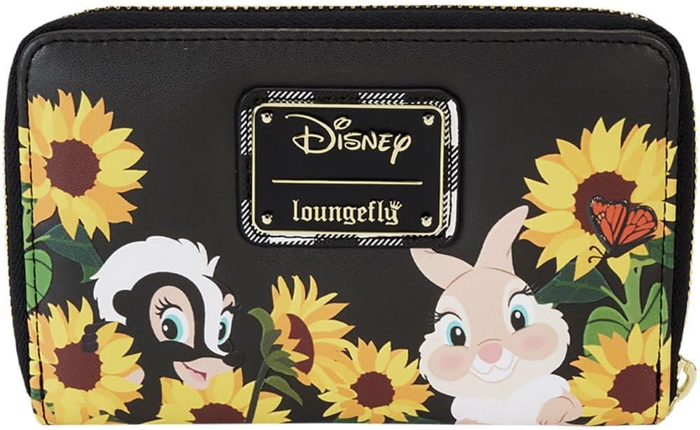 Loungefly Bambi Sunflower Friends Zip Around Vegan Leather Wallet - Black, Female, 4 Card Slots - Image 3