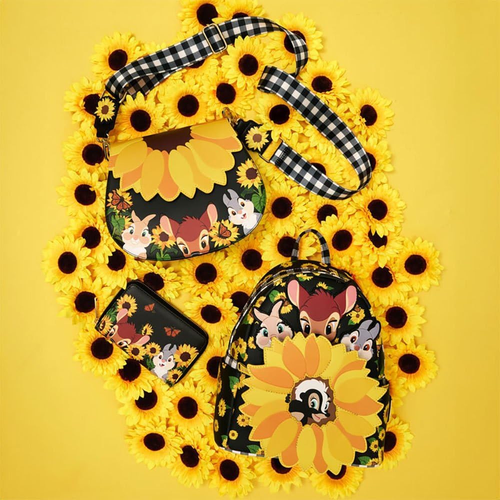 Loungefly Bambi Sunflower Friends Zip Around Vegan Leather Wallet - Black, Female, 4 Card Slots - Image 6