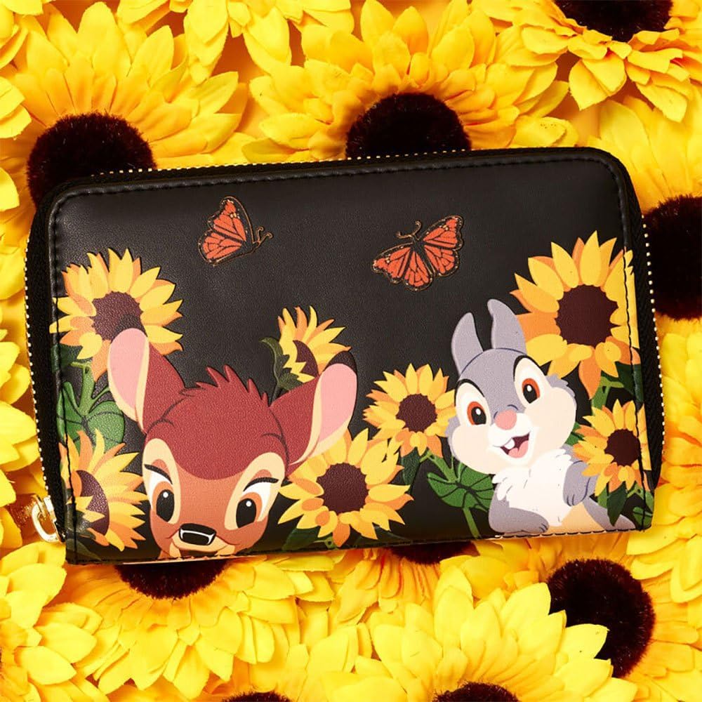 Loungefly Bambi Sunflower Friends Zip Around Vegan Leather Wallet - Black, Female, 4 Card Slots - Image 5