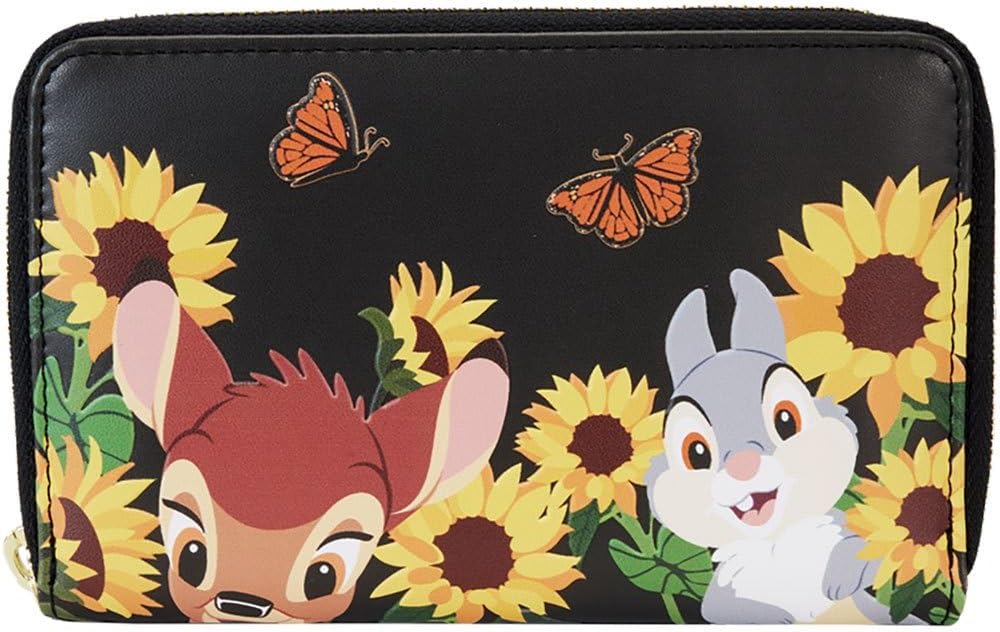 Loungefly Bambi Sunflower Friends Zip Around Vegan Leather Wallet - Black, Female, 4 Card Slots