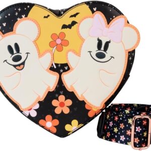 Loungefly Disney Mickey and Minnie Floral Ghost Heart Glow Crossbody Bag