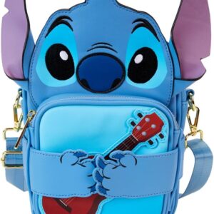 Loungefly Disney Stitch Ukulele Cutie Crossbuddies Cosplay Crossbody Bag with Coin Bag, Blue