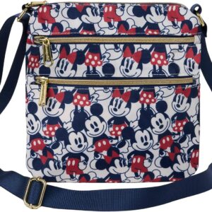 Loungefly Mickey and Minnie Mouse Crossbody Purse Women's Passport Bag Navy Nylon, Cream