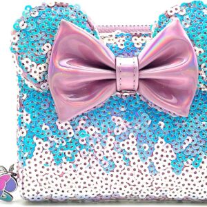 Loungefly X LASR Exclusive Disney Planet Minnie UV Reactive Pink Iridescent Sequin Zip Wallet - Cute Wallets Fashion Cosplay Disneybound