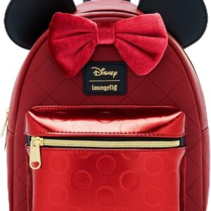Loungefly Disney Minnie Mouse Burgundy Velvet Bow Mini Backpack BURGUNDY NONE