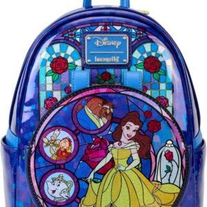 Loungefly Disney Princess Stained Glass Collection: Belle Mini-Backpack with Ear Attachment, Amazon Exclusive