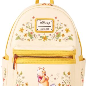 Loungefly Pooh Mini Backpack Handbag Floral Print Double Strap Shoulder Bag (Yellow, Pooh)