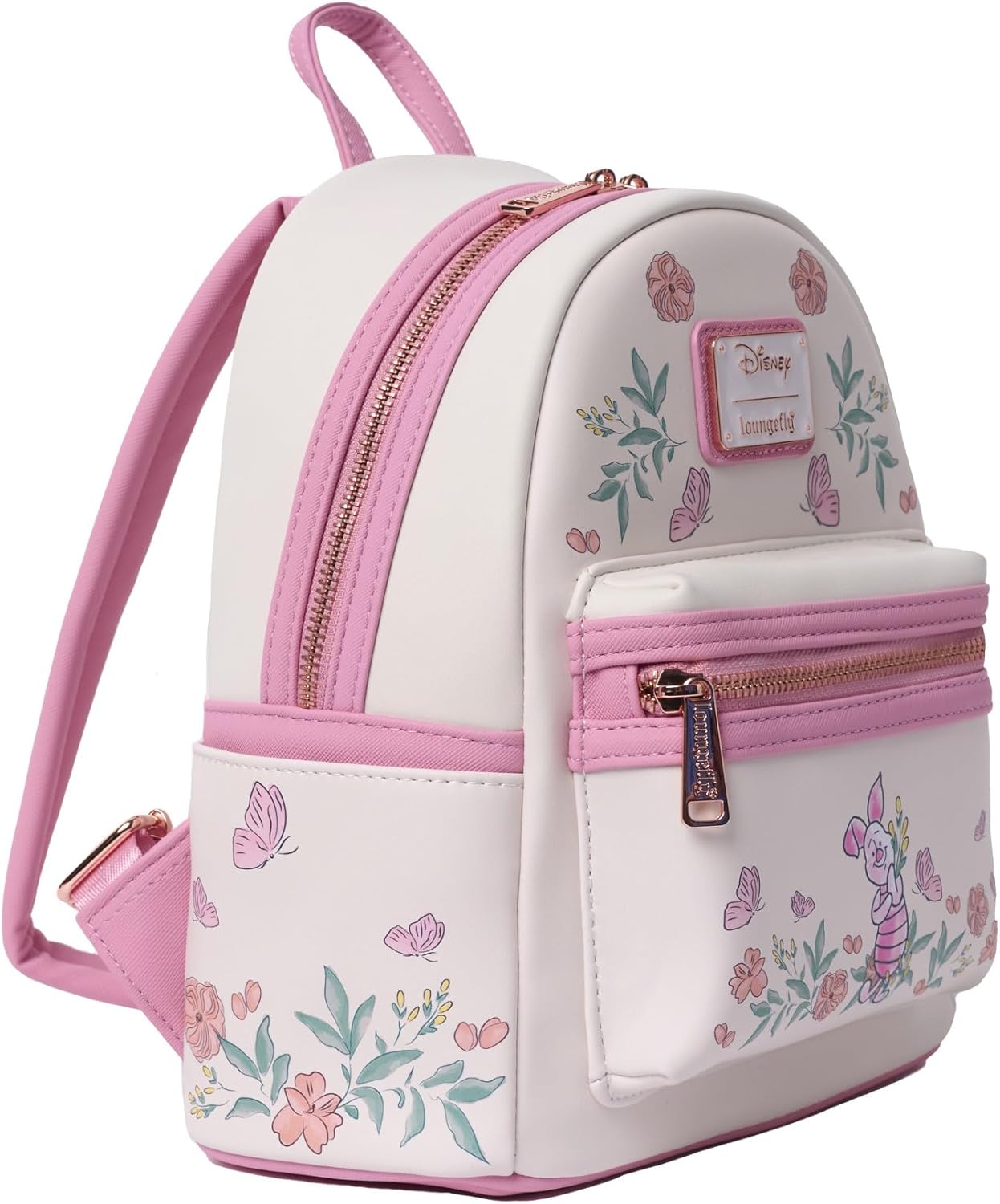 Loungefly Piglet Mini Backpack Handbag Floral Print Mini Backpack Shoulder Bag (Pink, Piglet) - Image 5