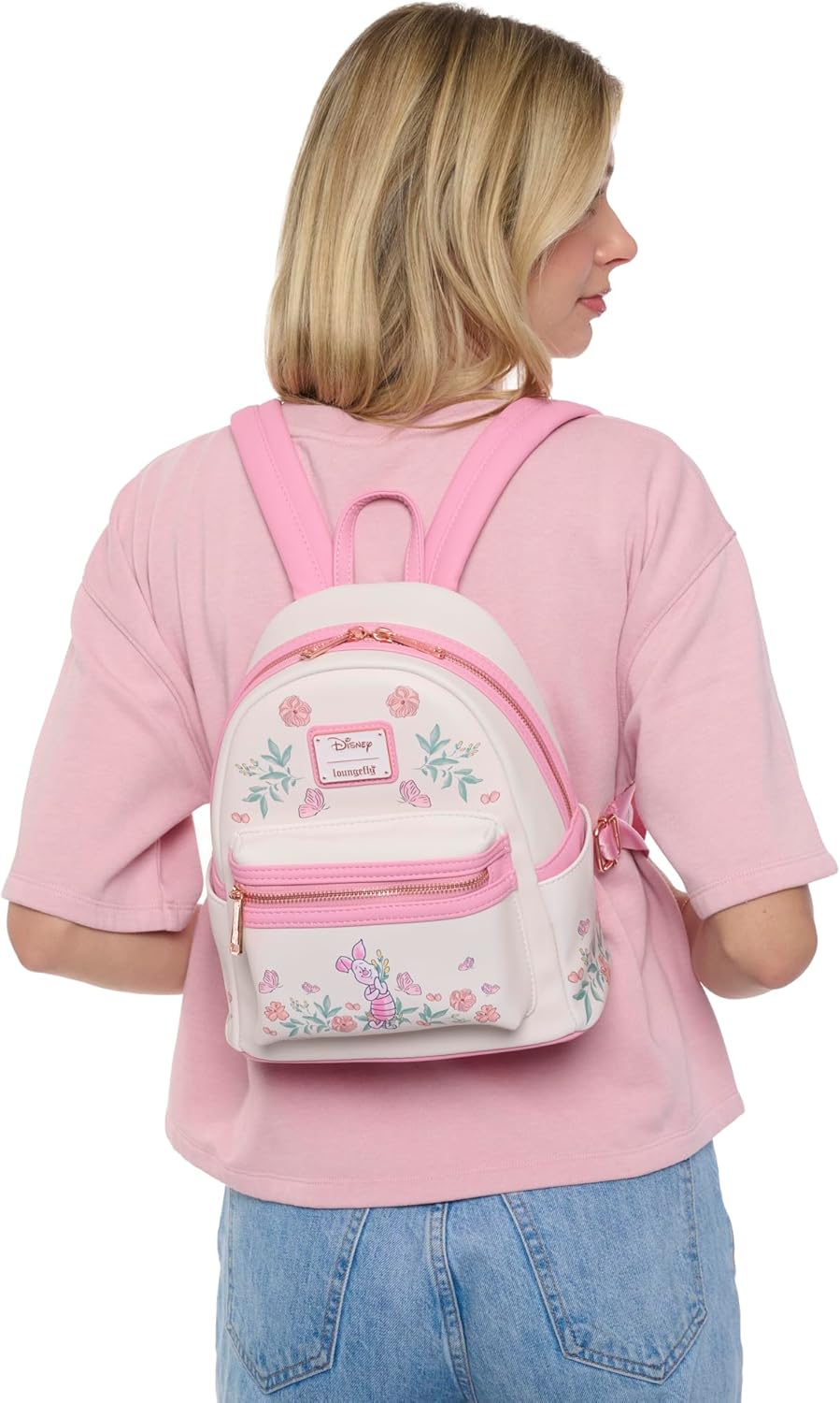 Loungefly Piglet Mini Backpack Handbag Floral Print Mini Backpack Shoulder Bag (Pink, Piglet) - Image 7