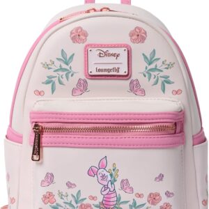 Loungefly Piglet Mini Backpack Handbag Floral Print Double Strap Shoulder Bag (Pink, Piglet)