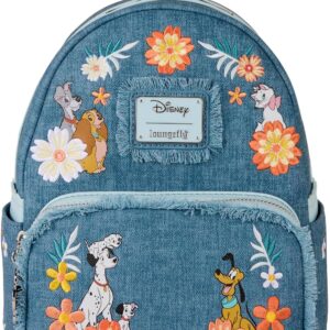 Loungefly Disney Dogs & Cats Faux Denim Fringe Mini Backpack
