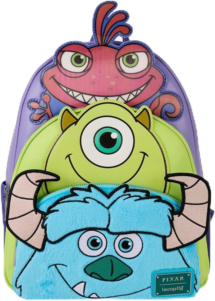Loungefly Disney Pixar Monsters, Inc. Sulley, Mike, & Randall Triple Pocket Mini Backpack