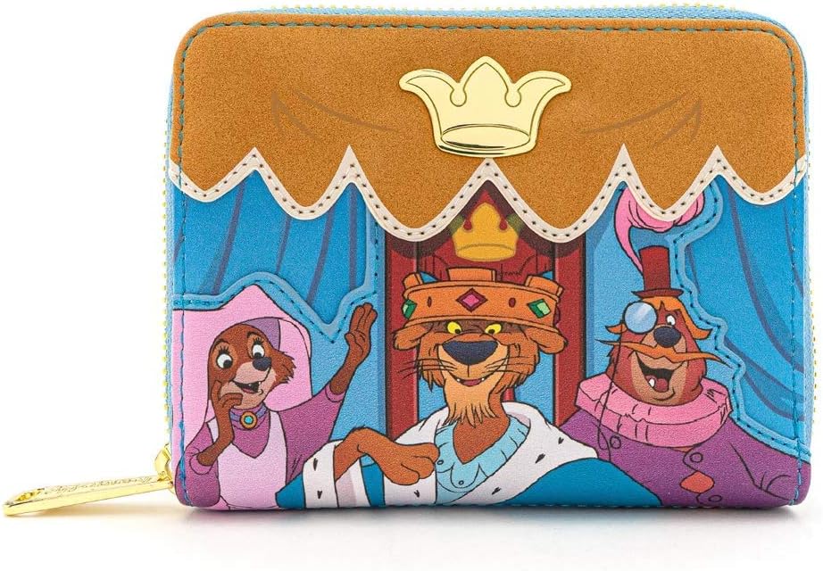 Loungefly x Disney Robin Hood Archery Tournament Zip-Around Wallet (Blue/Tan Multi, One Size)