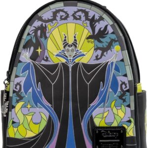 Loungefly Exclusives Disney Sleeping Beauty Maleficent Stained Glass Mini-Backpack, Entertainment Earth Exclusive, Faux Leather, 10.5" H x 8" L x 5.5" D, Multi-Color, Unisex