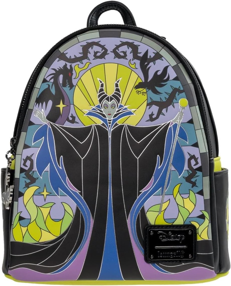 Loungefly Exclusives Disney Sleeping Beauty Maleficent Stained Glass Mini-Backpack, Entertainment Earth Exclusive, Faux Leather, 10.5" H x 8" L x 5.5" D, Multi-Color, Unisex