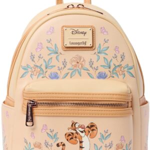Loungefly Tigger Mini Backpack Handbag Floral Print Double Strap Shoulder Bag (Peach, Tigger)