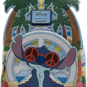 Loungefly Disney Lilo & Stitch Groovy Mini Backpack – Stitch Sunglasses Beach Scene, Faux Leather