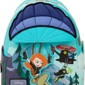 Loungefly Disney: Kim Possible - Ron and Rufus - Paragliding Mini Backpack with Hidden Moving Rivets - Great for Kids & Adults - Collectible Bags