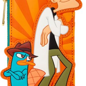 Loungefly Disney: Phineas and Ferb - Embroidered Dr. Doofenshmirtz & Perry the Platypus Card Holder - 4 Card Slots with a Zippered Compartment - Great for Kids & Adults - Collectible Wallets