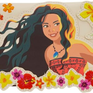 Loungefly Disney: Moana - Embroidered Floral Live Action - Zip Around Wallet with Detachable Wristlet - 6 Cards Slots and Clear ID Slot - Great for Kids & Adults - Collectible Wallets