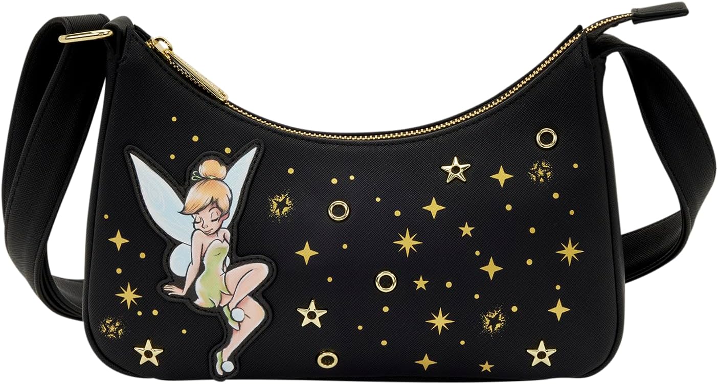 Loungefly Disney: Tinker Bell - Pixie Dust - Gold Foil Crossbody Bag - Great for Kids & Adults - Collectible Bags