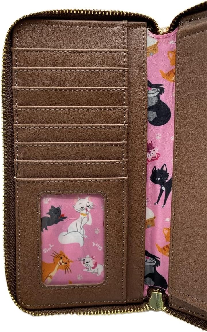 Loungefly Disney Aristocats Alice in Wonderland Cats Zip Around Wallet Cat Pawprint - Image 2