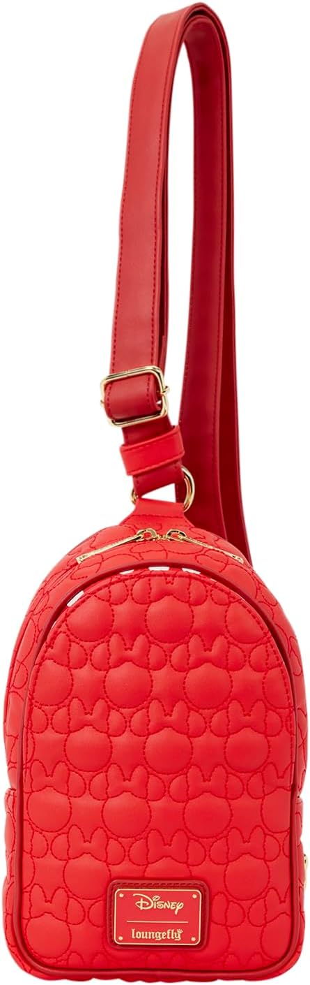 Loungefly Disney: Minnie Mouse - Convertible Crossbody Sling Bag - Adjustable Jacquard Strap - Collectible Bags
