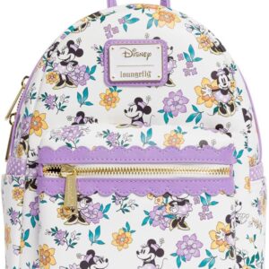 Loungefly Disney Minnie Mouse Floral Mini Backpack Womens All Over Print Purple Flowers Bag